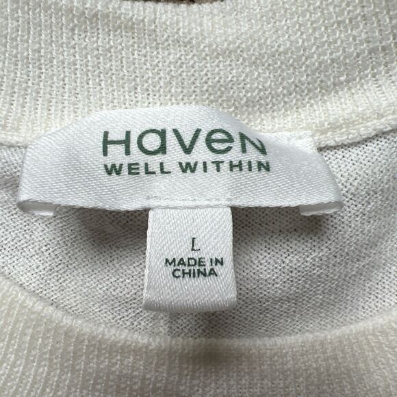 Haven Well Within Organic Cotton Short Sleeve Knit Sweater Ivory Size Large Boxy - Picture 2 of 6